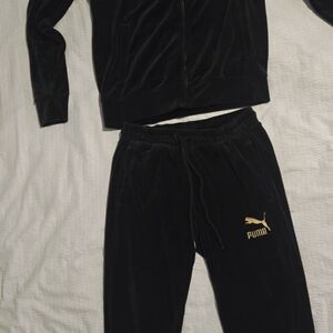 Puma Black Velour Tracksuit with Gold Accents